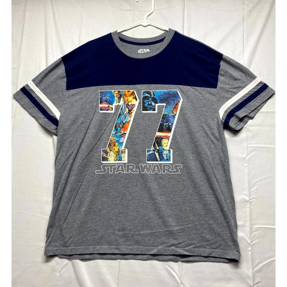 Star Wars 77 T-Shirt Mens XL Gray Cotton Gray Blue Graphic Print Crew Neck